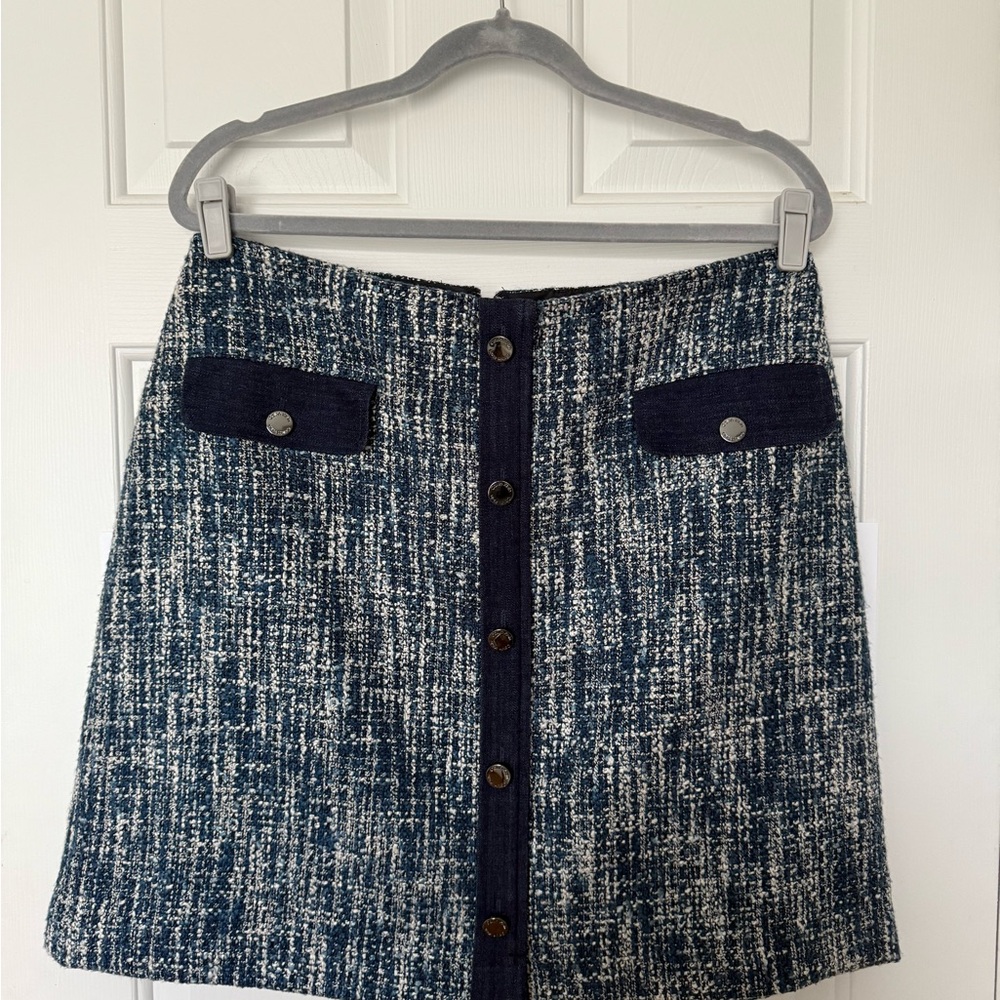 Calvin Klein Navy Tweed A-Line Skirt